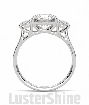Round Moissanite Three Stone Ring – Classic 3 Stone Engagement Ring – Yellow Gold Bridal Ring – Custom Made Ring – Past Present Future Ring
