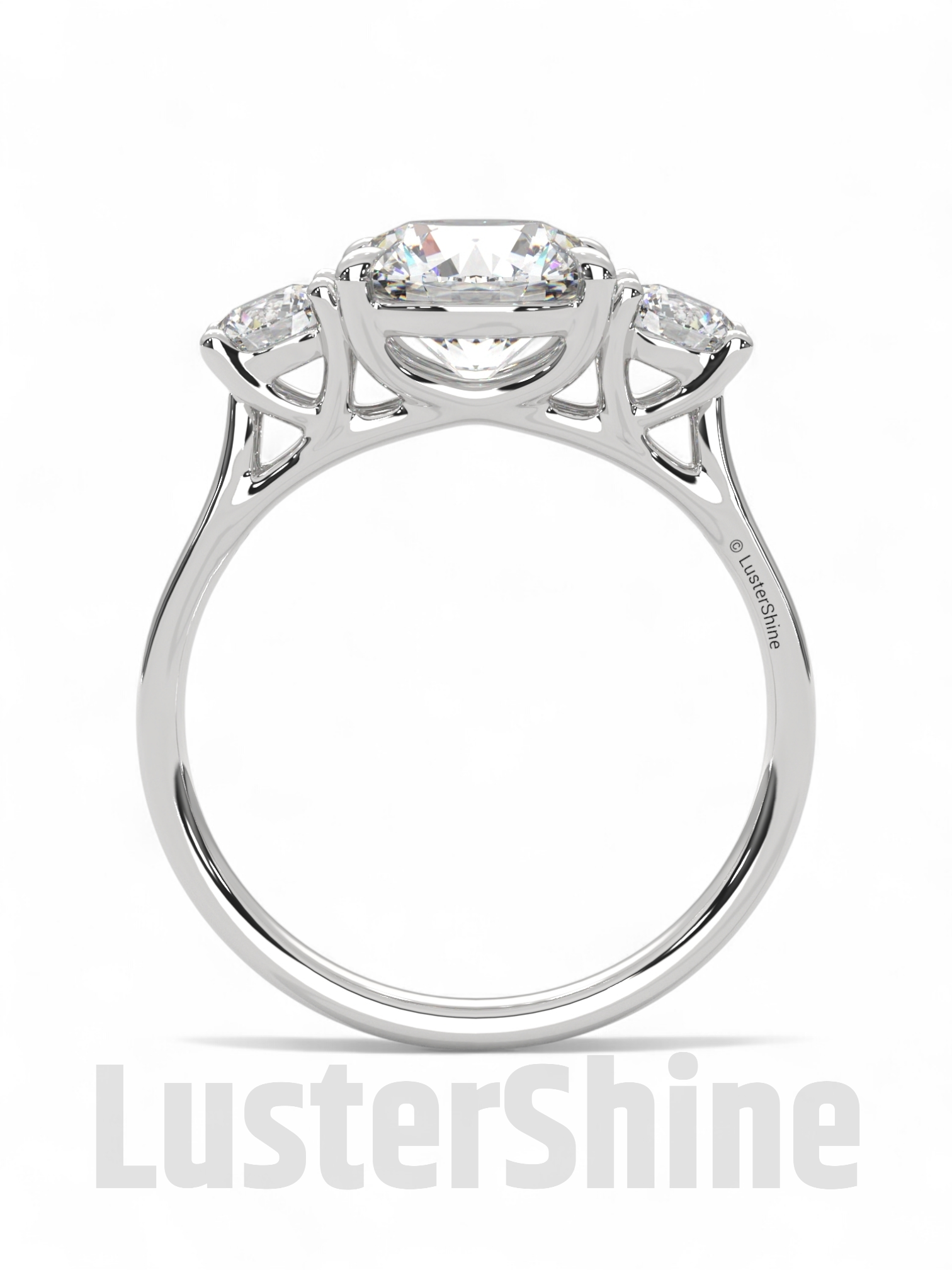 Round Moissanite Three Stone Ring – Classic 3 Stone Engagement Ring – Yellow Gold Bridal Ring – Custom Made Ring – Past Present Future Ring