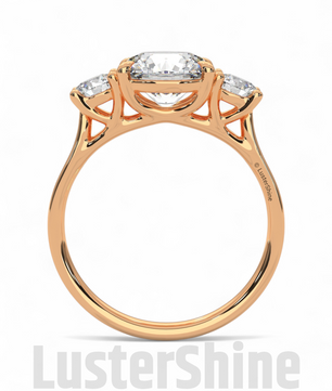 Round Moissanite Three Stone Ring – Classic 3 Stone Engagement Ring – Yellow Gold Bridal Ring – Custom Made Ring – Past Present Future Ring