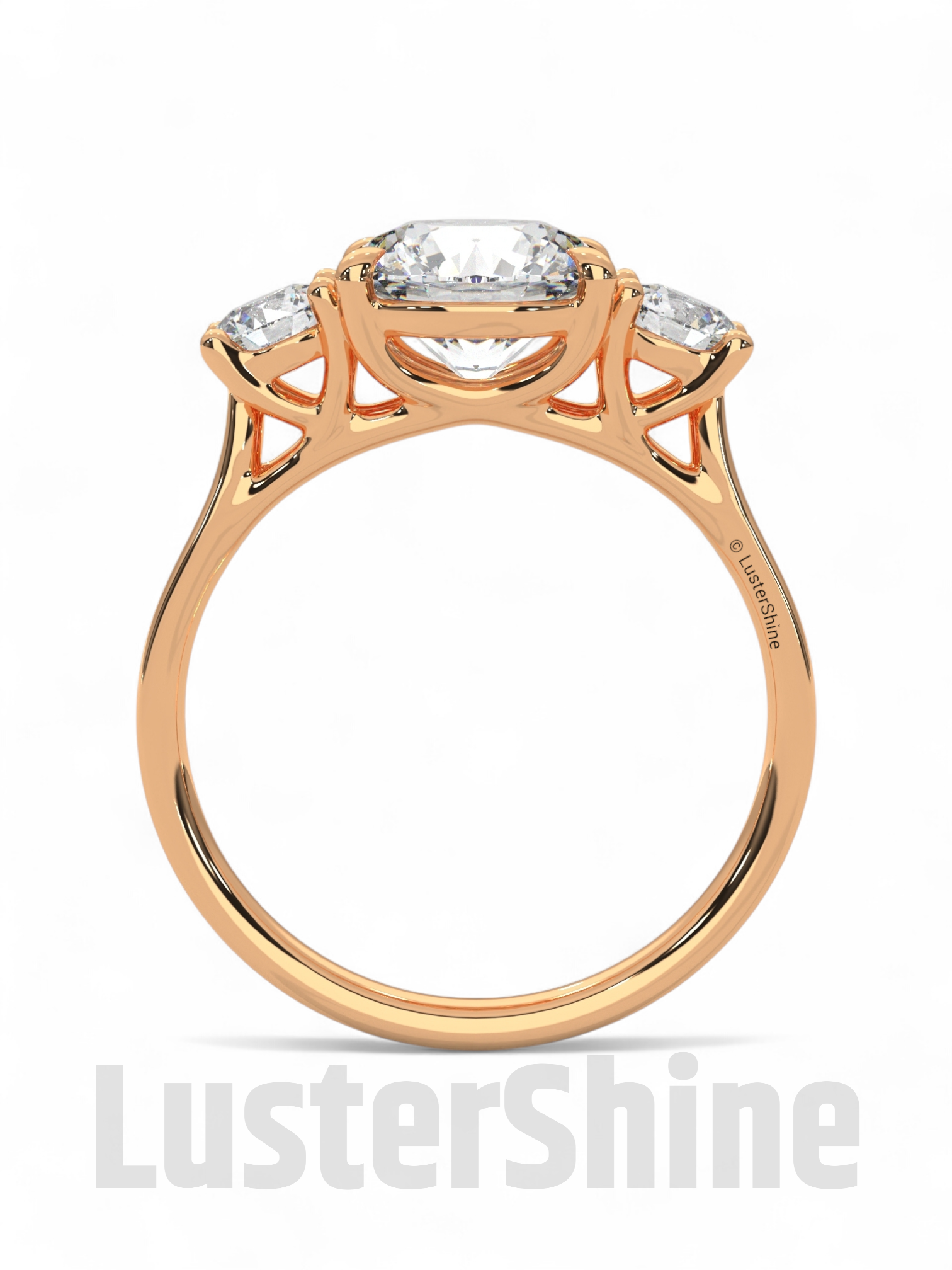 Round Moissanite Three Stone Ring – Classic 3 Stone Engagement Ring – Yellow Gold Bridal Ring – Custom Made Ring – Past Present Future Ring