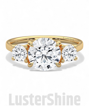 Round Moissanite Three Stone Ring – Classic 3 Stone Engagement Ring – Yellow Gold Bridal Ring – Custom Made Ring – Past Present Future Ring
