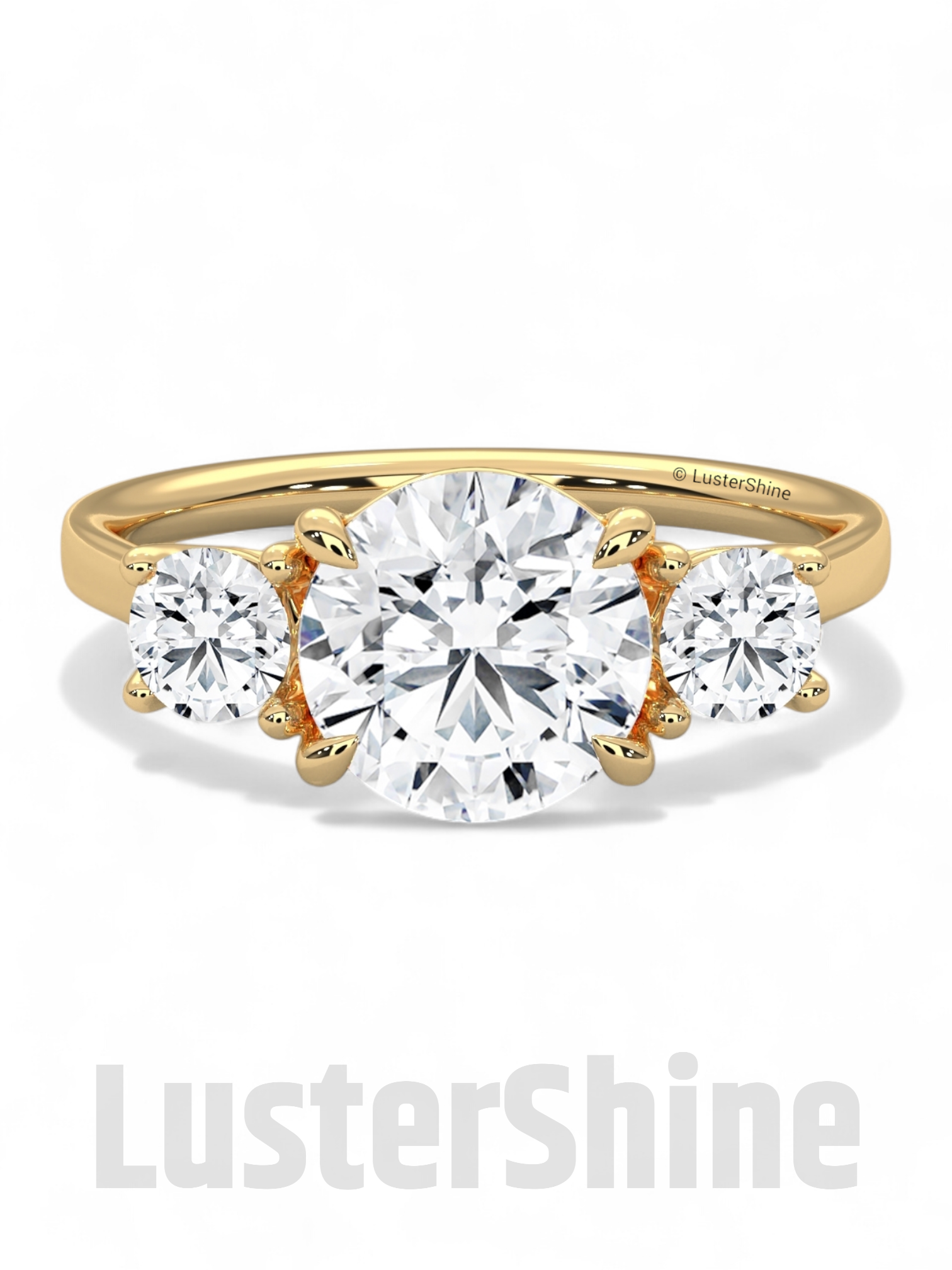 Round Moissanite Three Stone Ring – Classic 3 Stone Engagement Ring – Yellow Gold Bridal Ring – Custom Made Ring – Past Present Future Ring