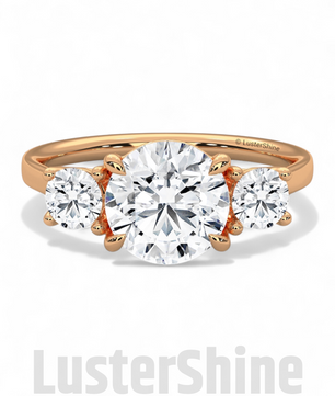 Round Moissanite Three Stone Ring – Classic 3 Stone Engagement Ring – Yellow Gold Bridal Ring – Custom Made Ring – Past Present Future Ring