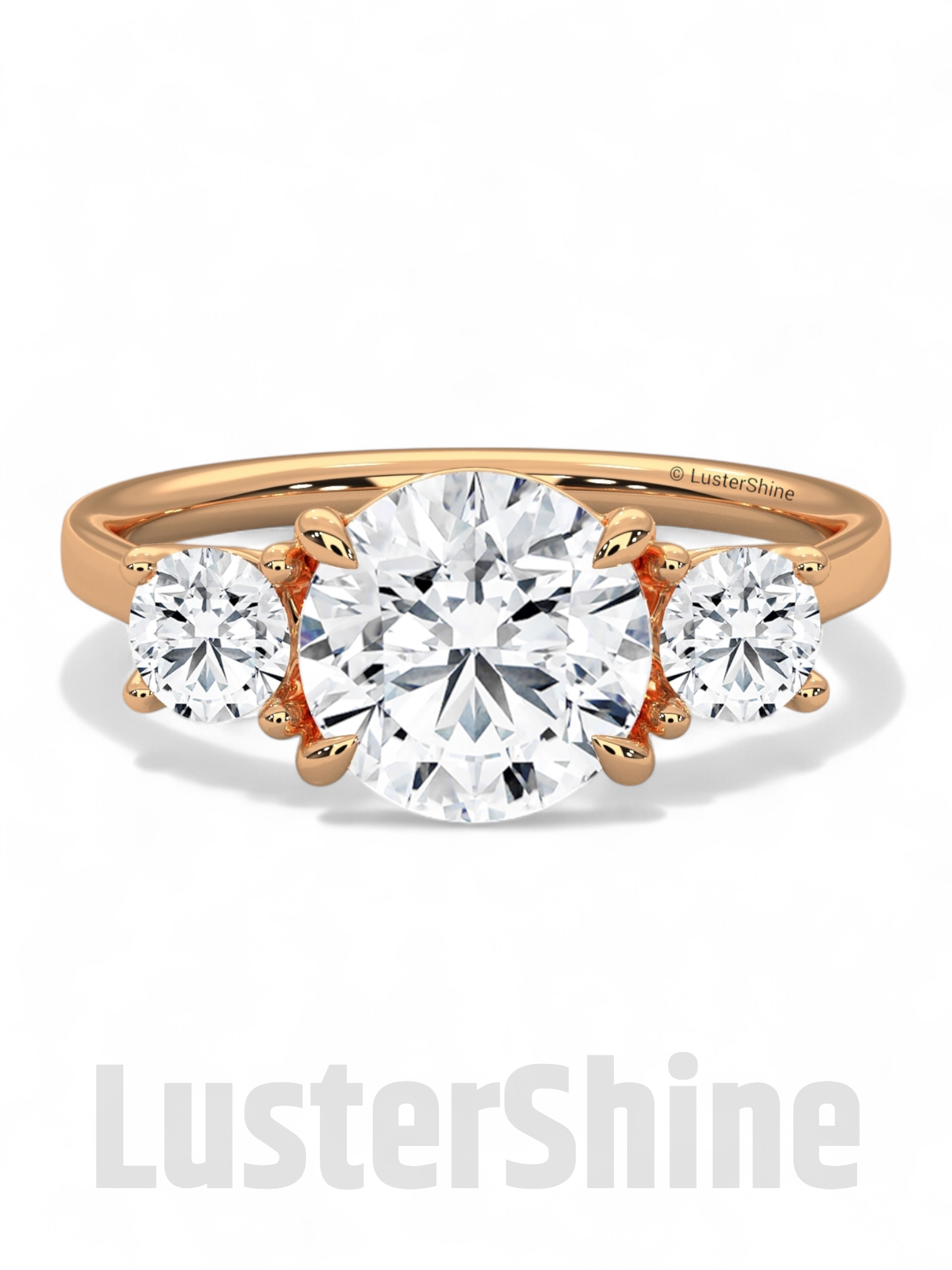 Round Moissanite Three Stone Ring – Classic 3 Stone Engagement Ring – Yellow Gold Bridal Ring – Custom Made Ring – Past Present Future Ring