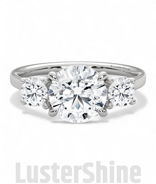 Round Moissanite Three Stone Ring – Classic 3 Stone Engagement Ring – Yellow Gold Bridal Ring – Custom Made Ring – Past Present Future Ring