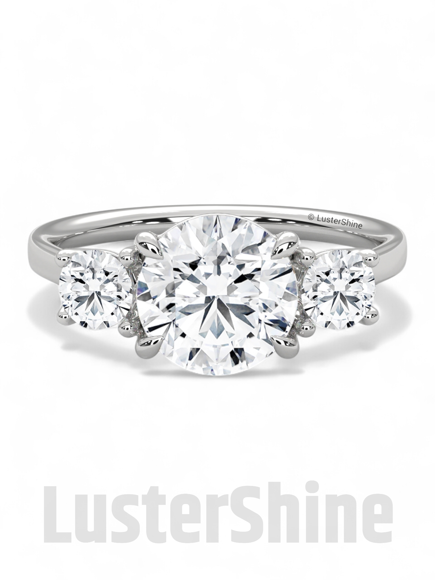 Round Moissanite Three Stone Ring – Classic 3 Stone Engagement Ring – Yellow Gold Bridal Ring – Custom Made Ring – Past Present Future Ring