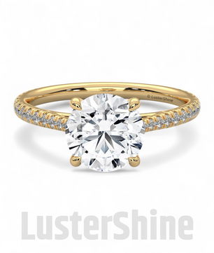2 Carat Round Solitaire Moissanite Ring – Pave Band Engagement Ring – Custom size Promise Ring – Bridal Yellow Rose White Gold Jewelry gift