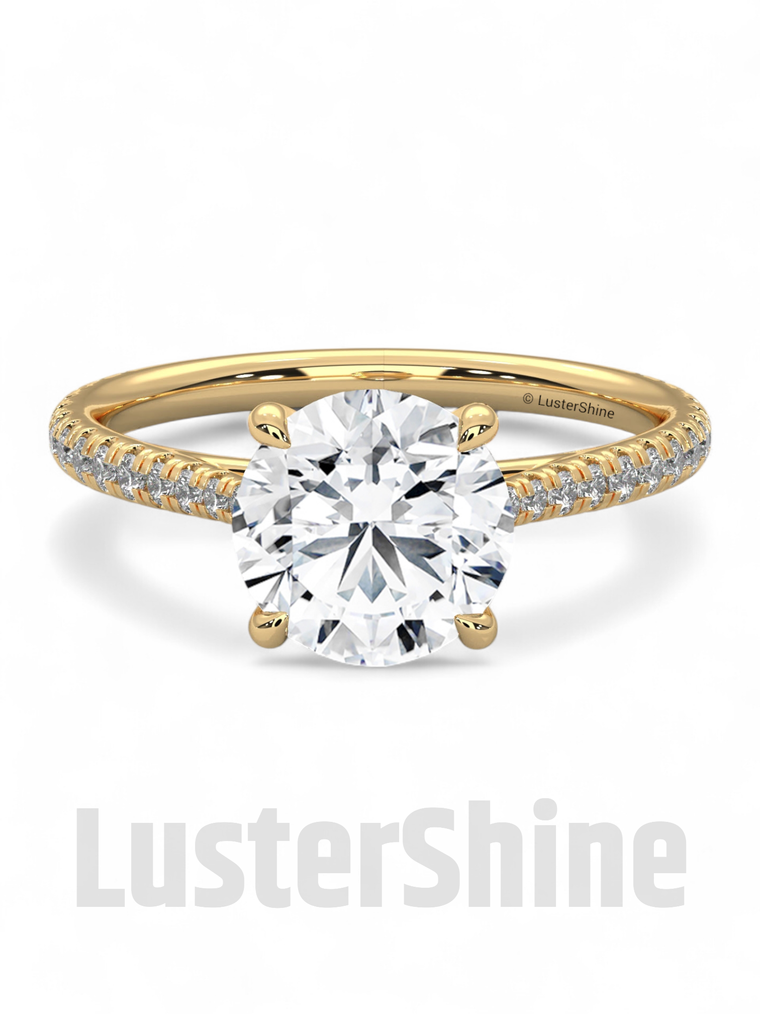 2 Carat Round Solitaire Moissanite Ring – Pave Band Engagement Ring – Custom size Promise Ring – Bridal Yellow Rose White Gold Jewelry gift