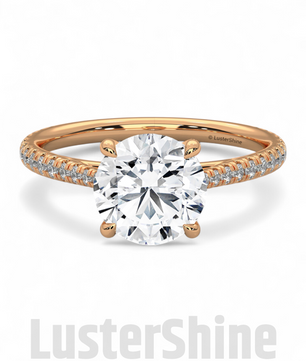 2 Carat Round Solitaire Moissanite Ring – Pave Band Engagement Ring – Custom size Promise Ring – Bridal Yellow Rose White Gold Jewelry gift