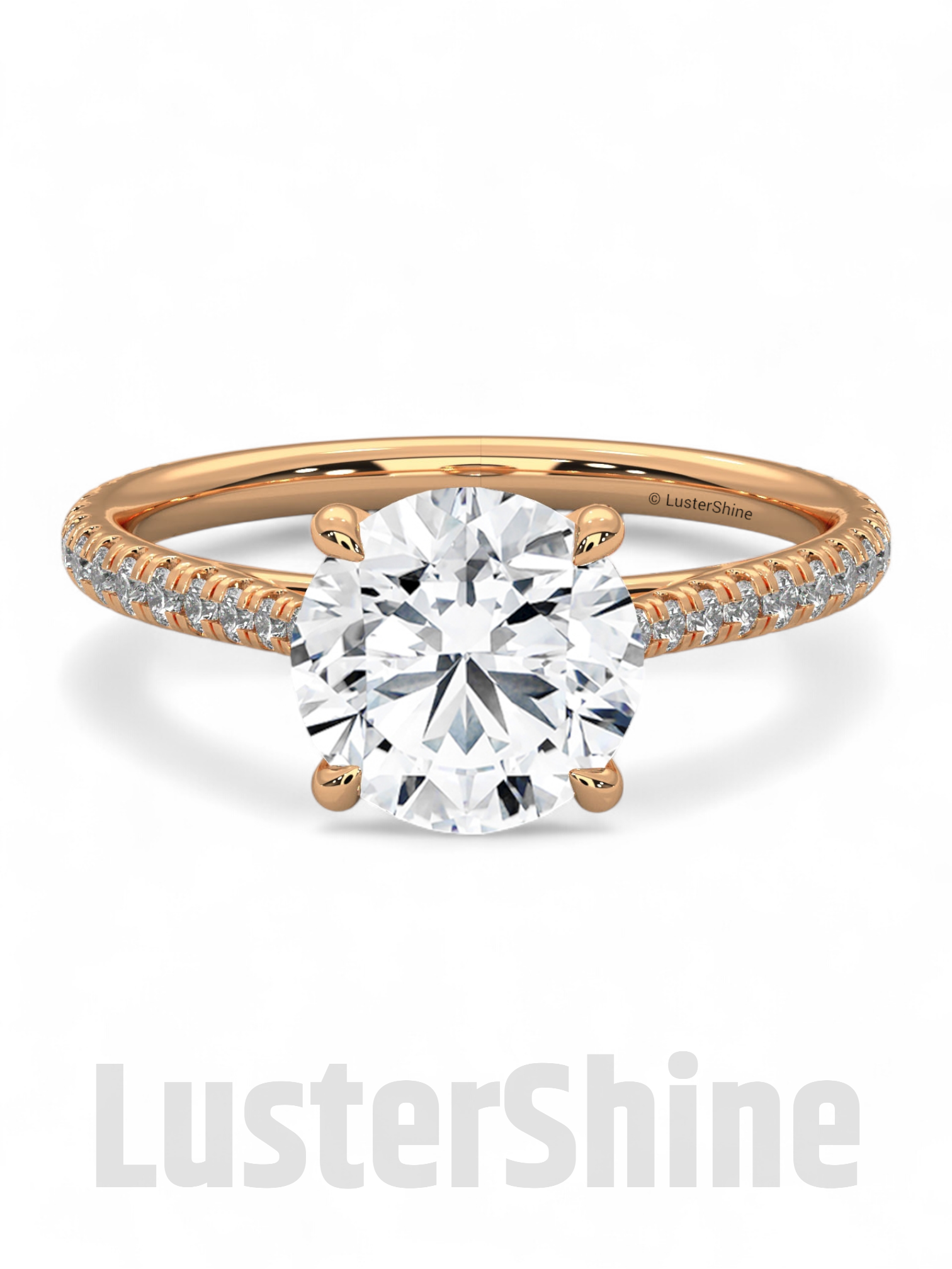 2 Carat Round Solitaire Moissanite Ring – Pave Band Engagement Ring – Custom size Promise Ring – Bridal Yellow Rose White Gold Jewelry gift