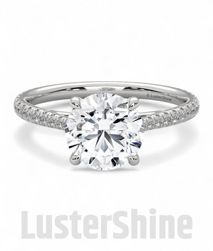2 Carat Round Solitaire Moissanite Ring – Pave Band Engagement Ring – Custom size Promise Ring – Bridal Yellow Rose White Gold Jewelry gift