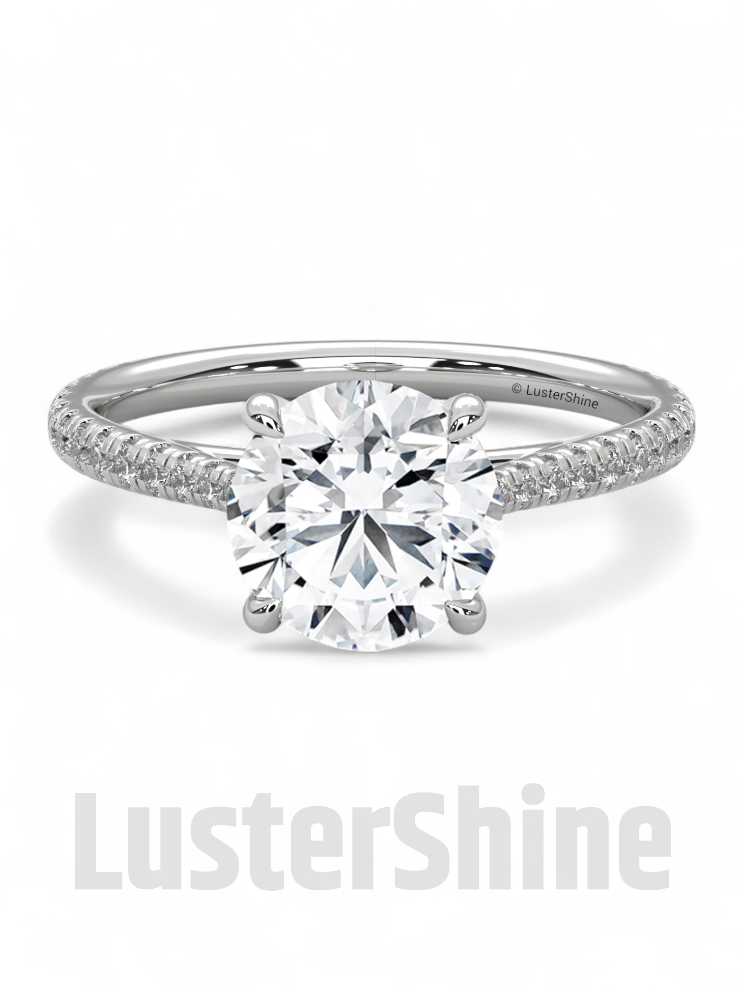 2 Carat Round Solitaire Moissanite Ring – Pave Band Engagement Ring – Custom size Promise Ring – Bridal Yellow Rose White Gold Jewelry gift