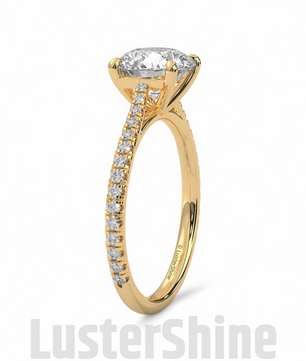 2 Carat Round Solitaire Moissanite Ring – Pave Band Engagement Ring – Custom size Promise Ring – Bridal Yellow Rose White Gold Jewelry gift