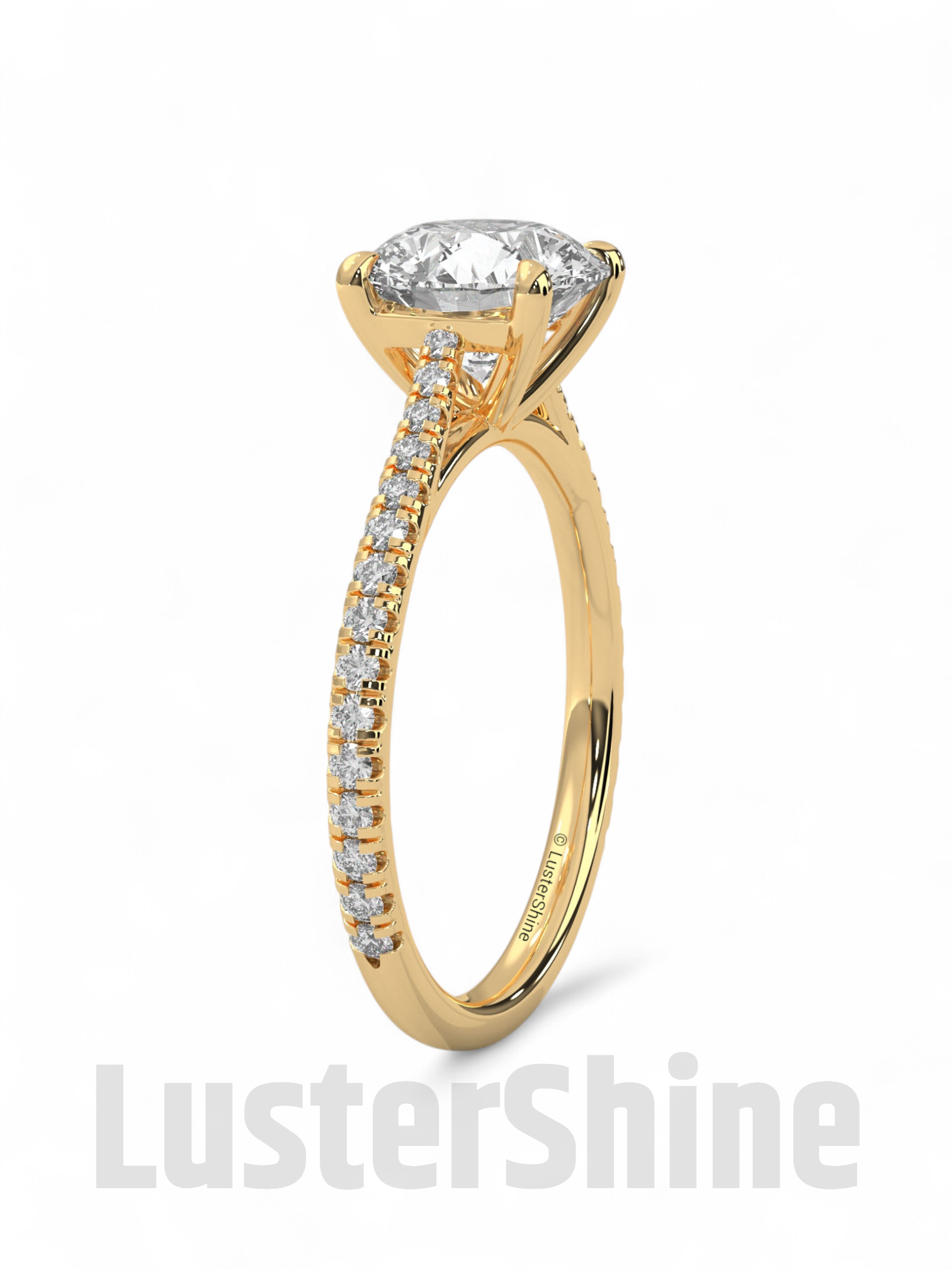 2 Carat Round Solitaire Moissanite Ring – Pave Band Engagement Ring – Custom size Promise Ring – Bridal Yellow Rose White Gold Jewelry gift