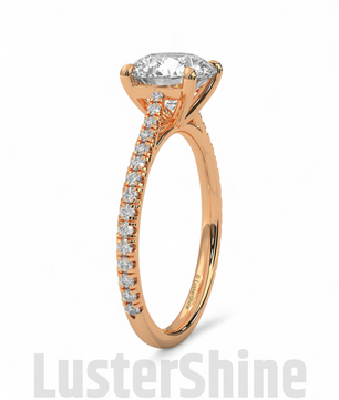 2 Carat Round Solitaire Moissanite Ring – Pave Band Engagement Ring – Custom size Promise Ring – Bridal Yellow Rose White Gold Jewelry gift