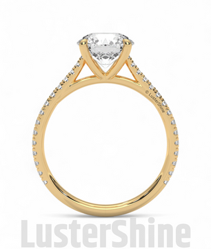 2 Carat Round Solitaire Moissanite Ring – Pave Band Engagement Ring – Custom size Promise Ring – Bridal Yellow Rose White Gold Jewelry gift