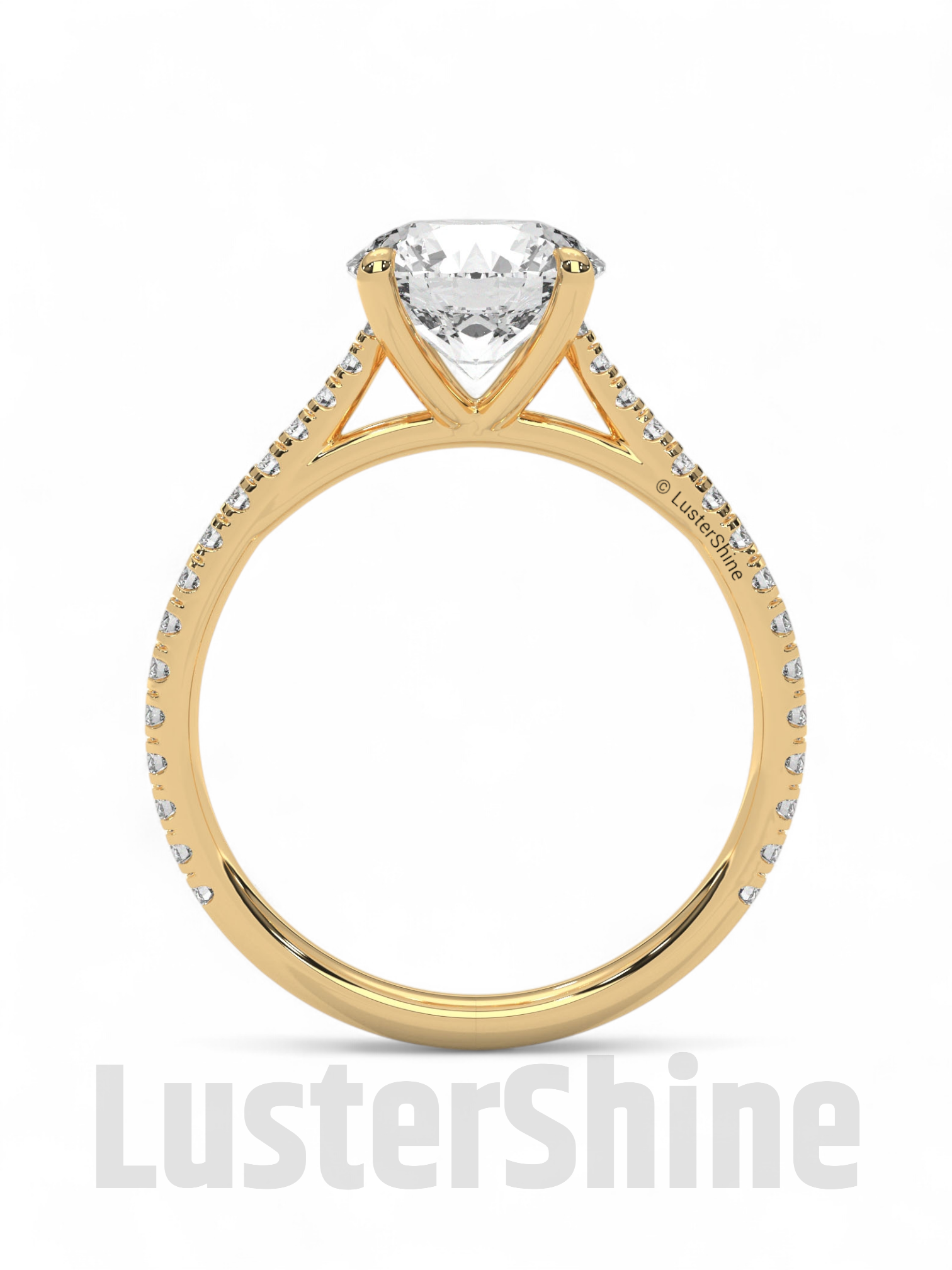 2 Carat Round Solitaire Moissanite Ring – Pave Band Engagement Ring – Custom size Promise Ring – Bridal Yellow Rose White Gold Jewelry gift