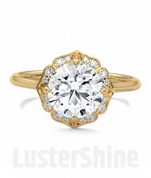 Floral Moissanite Engagement Ring – Round Cut Halo Ring in 14K Gold – Vintage Floral Ring for Her – 2CT Moissanite Diamond Engagement Ring