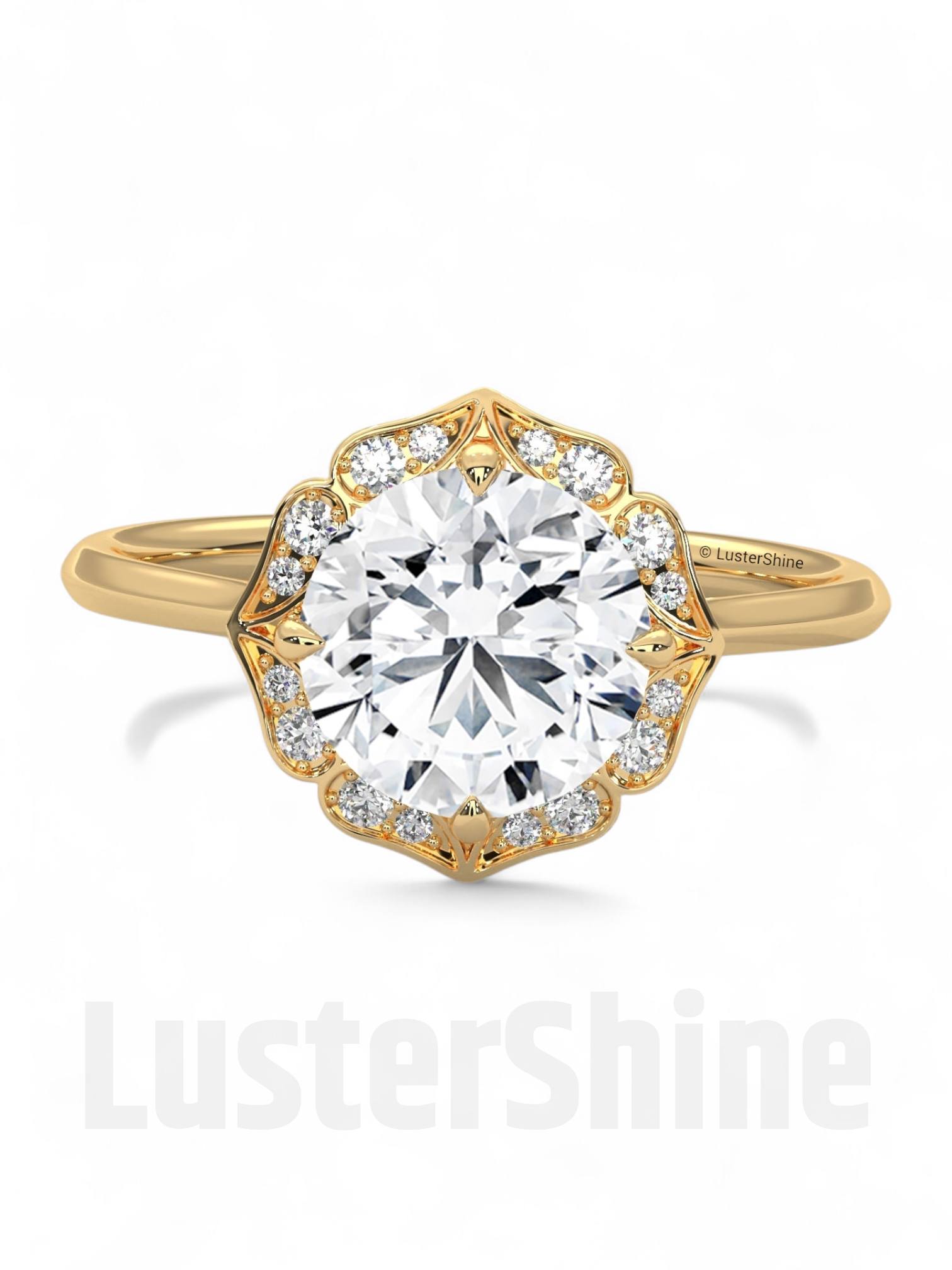 Floral Moissanite Engagement Ring – Round Cut Halo Ring in 14K Gold – Vintage Floral Ring for Her – 2CT Moissanite Diamond Engagement Ring