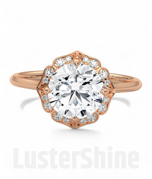 Floral Moissanite Engagement Ring – Round Cut Halo Ring in 14K Gold – Vintage Floral Ring for Her – 2CT Moissanite Diamond Engagement Ring