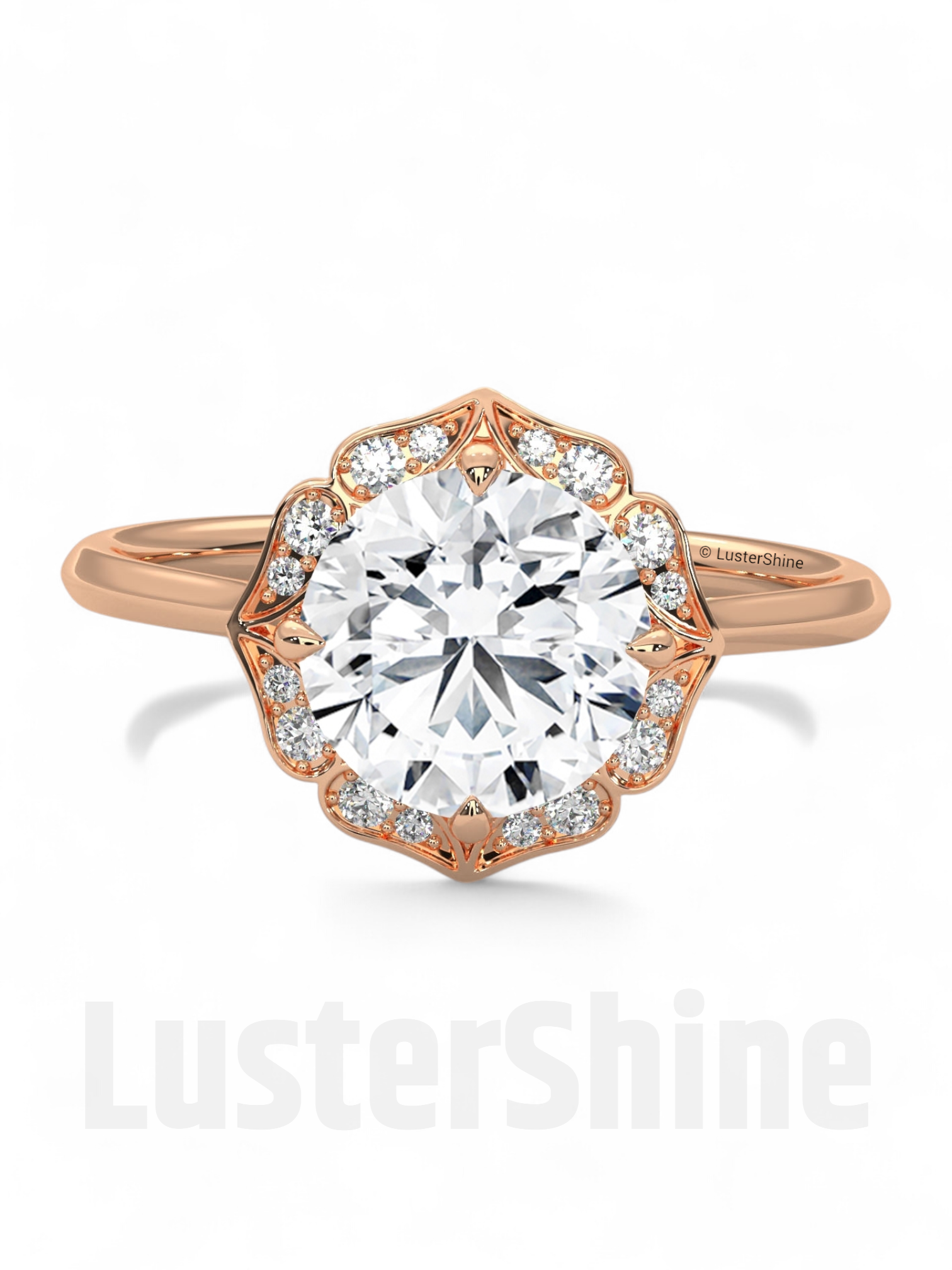 Floral Moissanite Engagement Ring – Round Cut Halo Ring in 14K Gold – Vintage Floral Ring for Her – 2CT Moissanite Diamond Engagement Ring