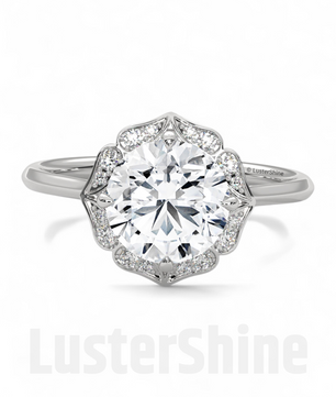 Floral Moissanite Engagement Ring – Round Cut Halo Ring in 14K Gold – Vintage Floral Ring for Her – 2CT Moissanite Diamond Engagement Ring