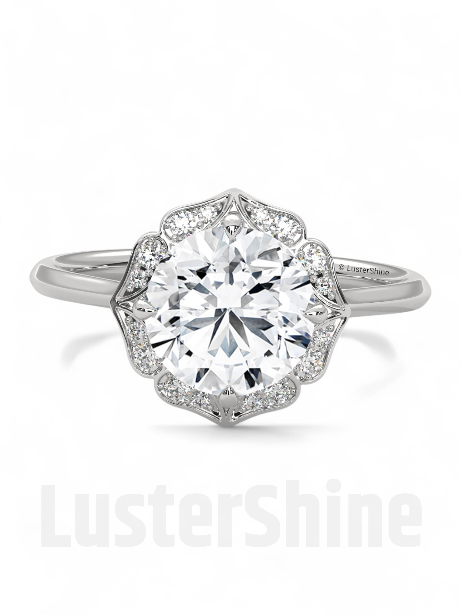 Floral Moissanite Engagement Ring – Round Cut Halo Ring in 14K Gold – Vintage Floral Ring for Her – 2CT Moissanite Diamond Engagement Ring