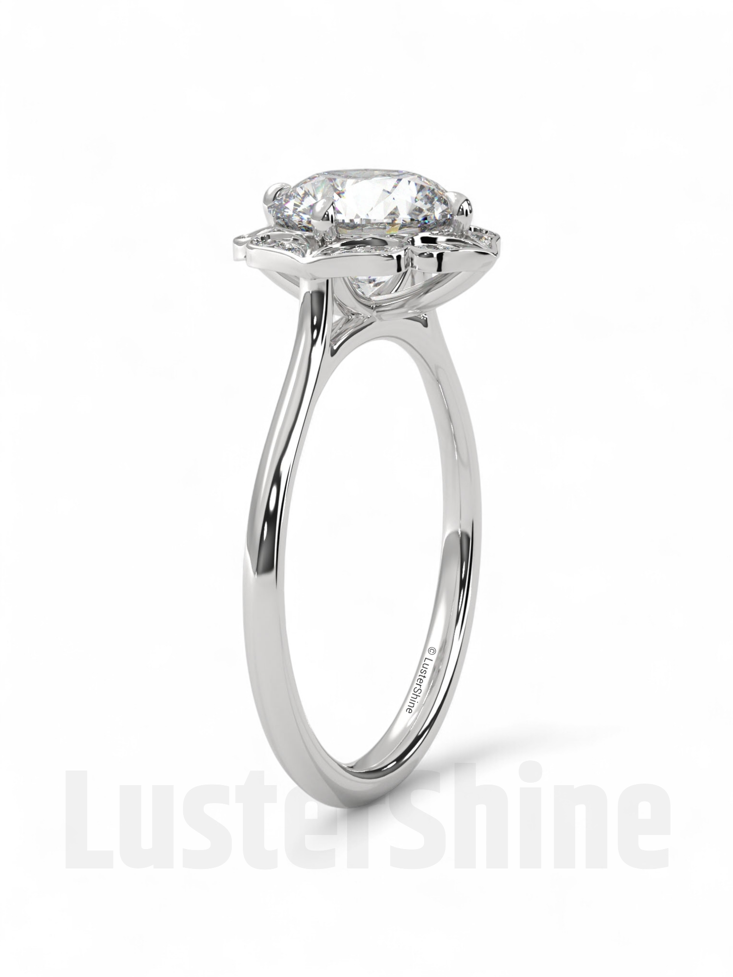 Floral Moissanite Engagement Ring – Round Cut Halo Ring in 14K Gold – Vintage Floral Ring for Her – 2CT Moissanite Diamond Engagement Ring