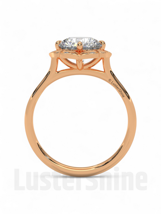 Floral Moissanite Engagement Ring – Round Cut Halo Ring in 14K Gold – Vintage Floral Ring for Her – 2CT Moissanite Diamond Engagement Ring