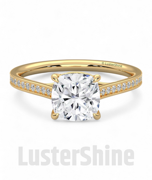 Solitaire Cushion Cut Engagement Ring – Dainty Pave Band – 14K 18K White Gold Wedding Ring – Minimalist Solitaire Ring – LusterShine Gift