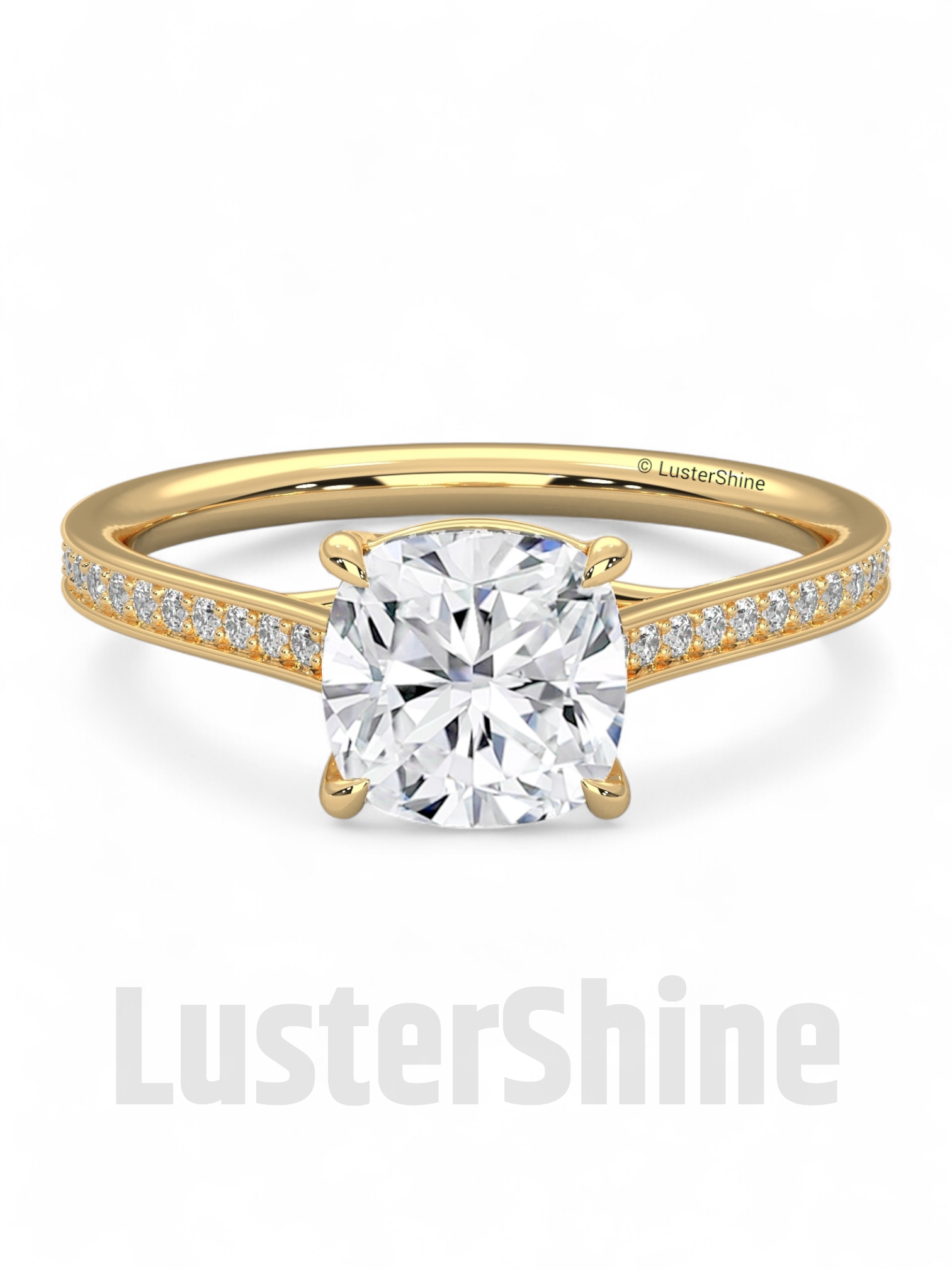 Solitaire Cushion Cut Engagement Ring – Dainty Pave Band – 14K 18K White Gold Wedding Ring – Minimalist Solitaire Ring – LusterShine Gift