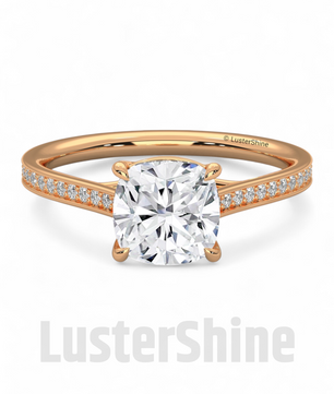 Solitaire Cushion Cut Engagement Ring – Dainty Pave Band – 14K 18K White Gold Wedding Ring – Minimalist Solitaire Ring – LusterShine Gift