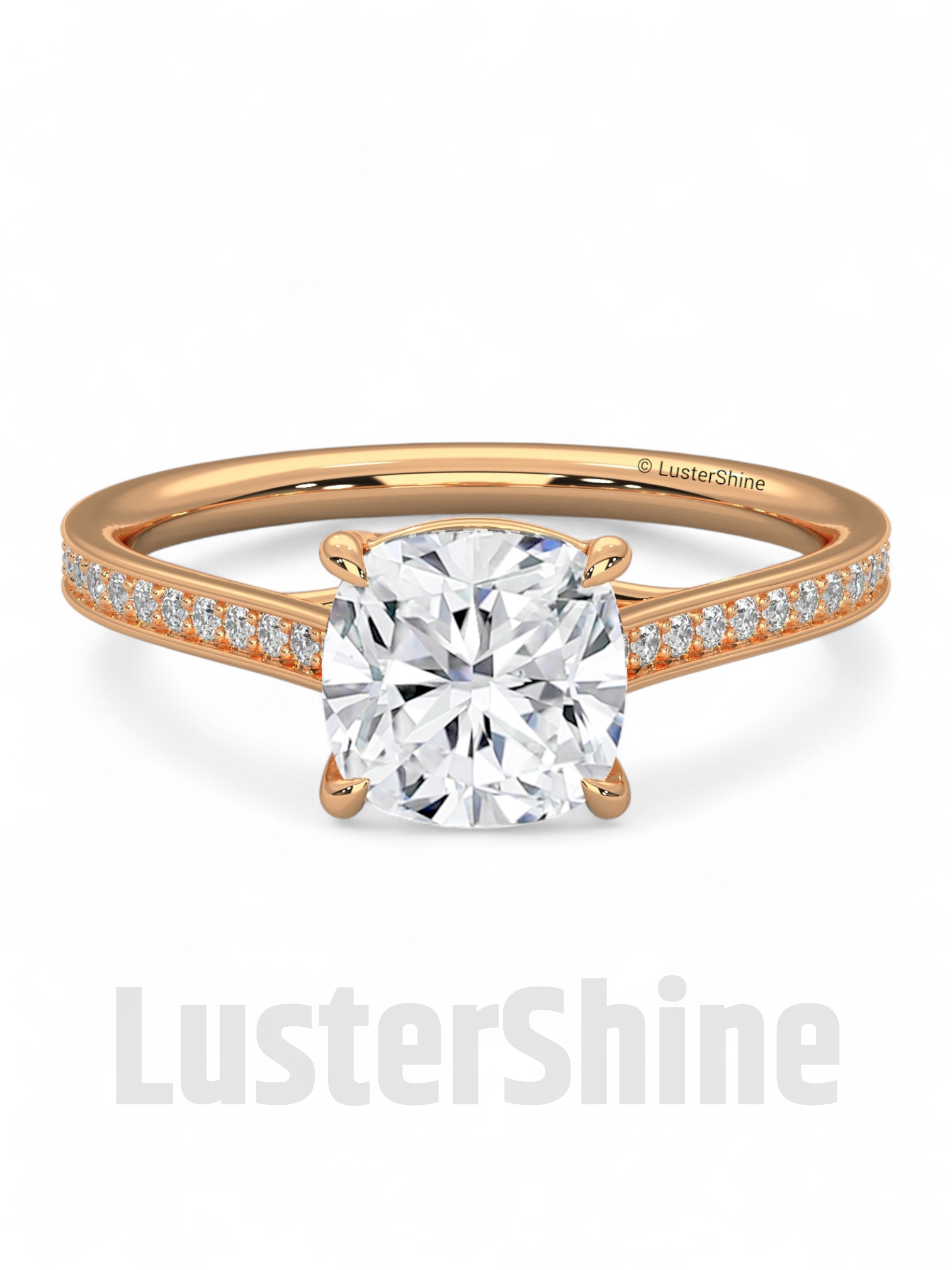 Solitaire Cushion Cut Engagement Ring – Dainty Pave Band – 14K 18K White Gold Wedding Ring – Minimalist Solitaire Ring – LusterShine Gift
