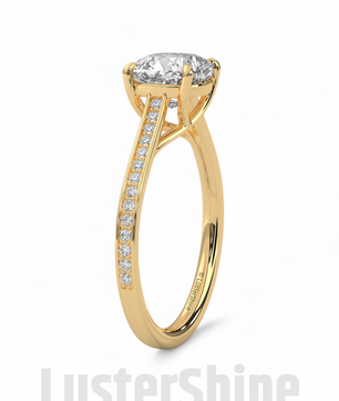Solitaire Cushion Cut Engagement Ring – Dainty Pave Band – 14K 18K White Gold Wedding Ring – Minimalist Solitaire Ring – LusterShine Gift