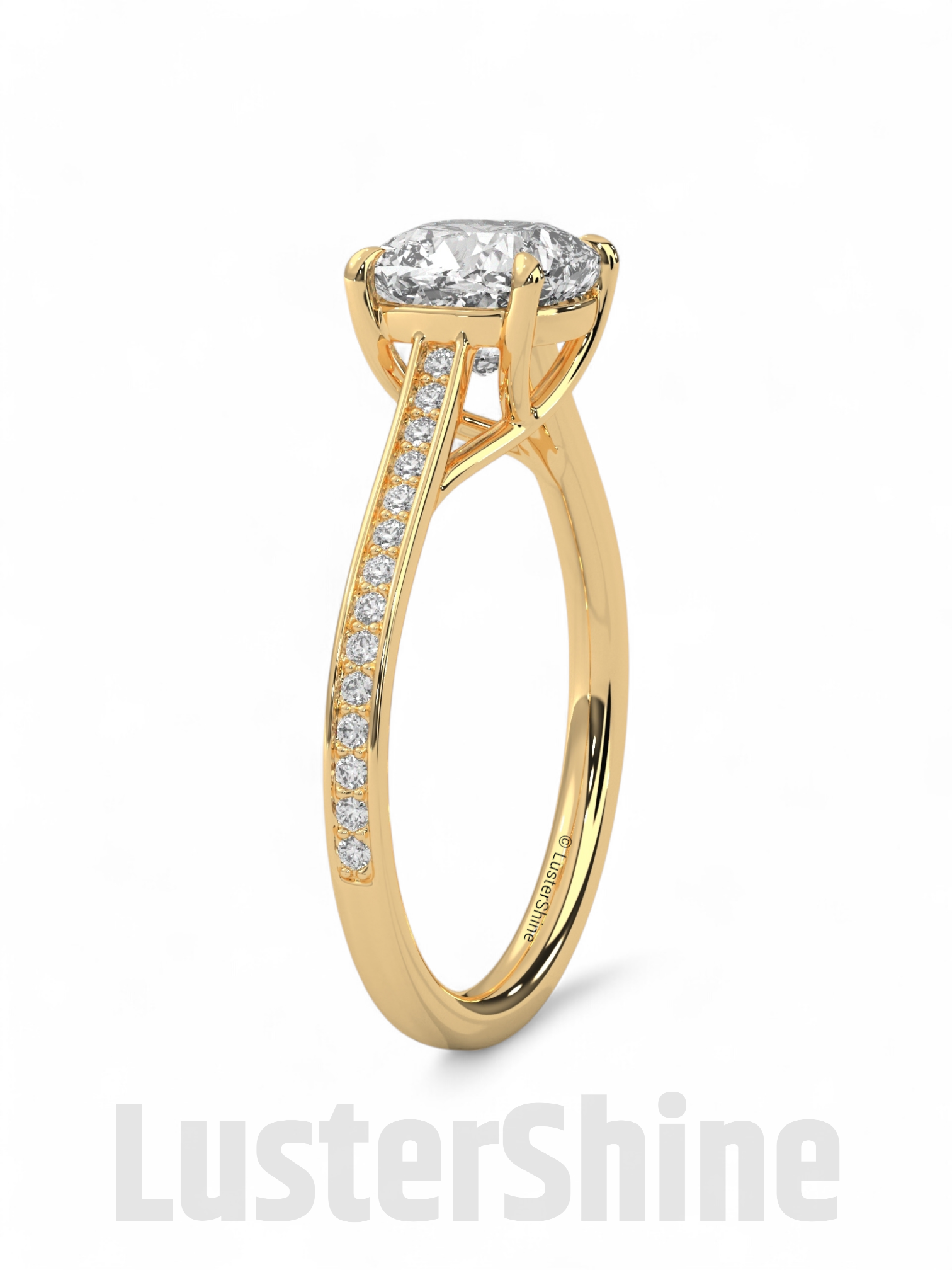 Solitaire Cushion Cut Engagement Ring – Dainty Pave Band – 14K 18K White Gold Wedding Ring – Minimalist Solitaire Ring – LusterShine Gift