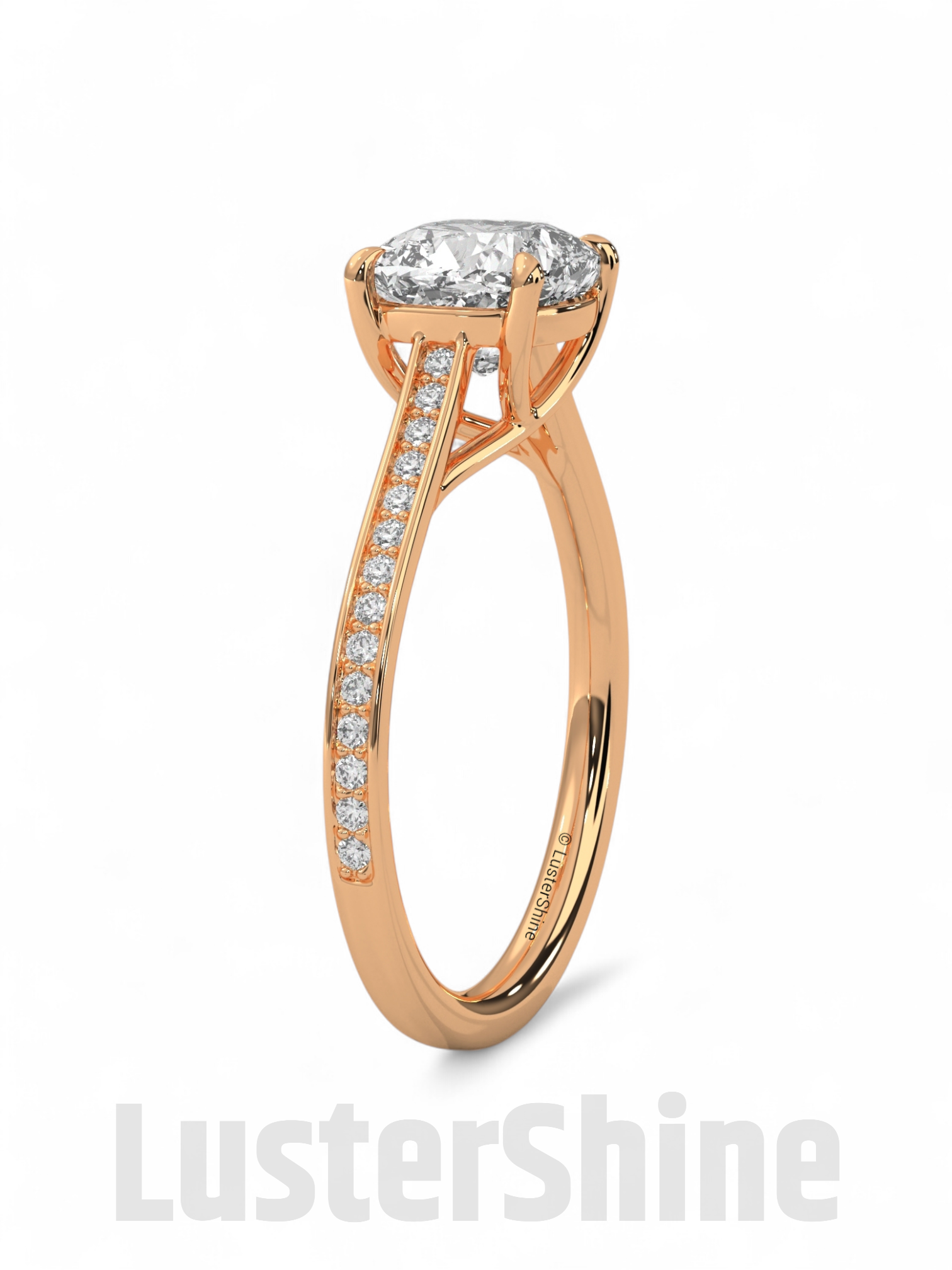 Solitaire Cushion Cut Engagement Ring – Dainty Pave Band – 14K 18K White Gold Wedding Ring – Minimalist Solitaire Ring – LusterShine Gift