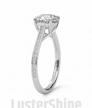 Solitaire Cushion Cut Engagement Ring – Dainty Pave Band – 14K 18K White Gold Wedding Ring – Minimalist Solitaire Ring – LusterShine Gift