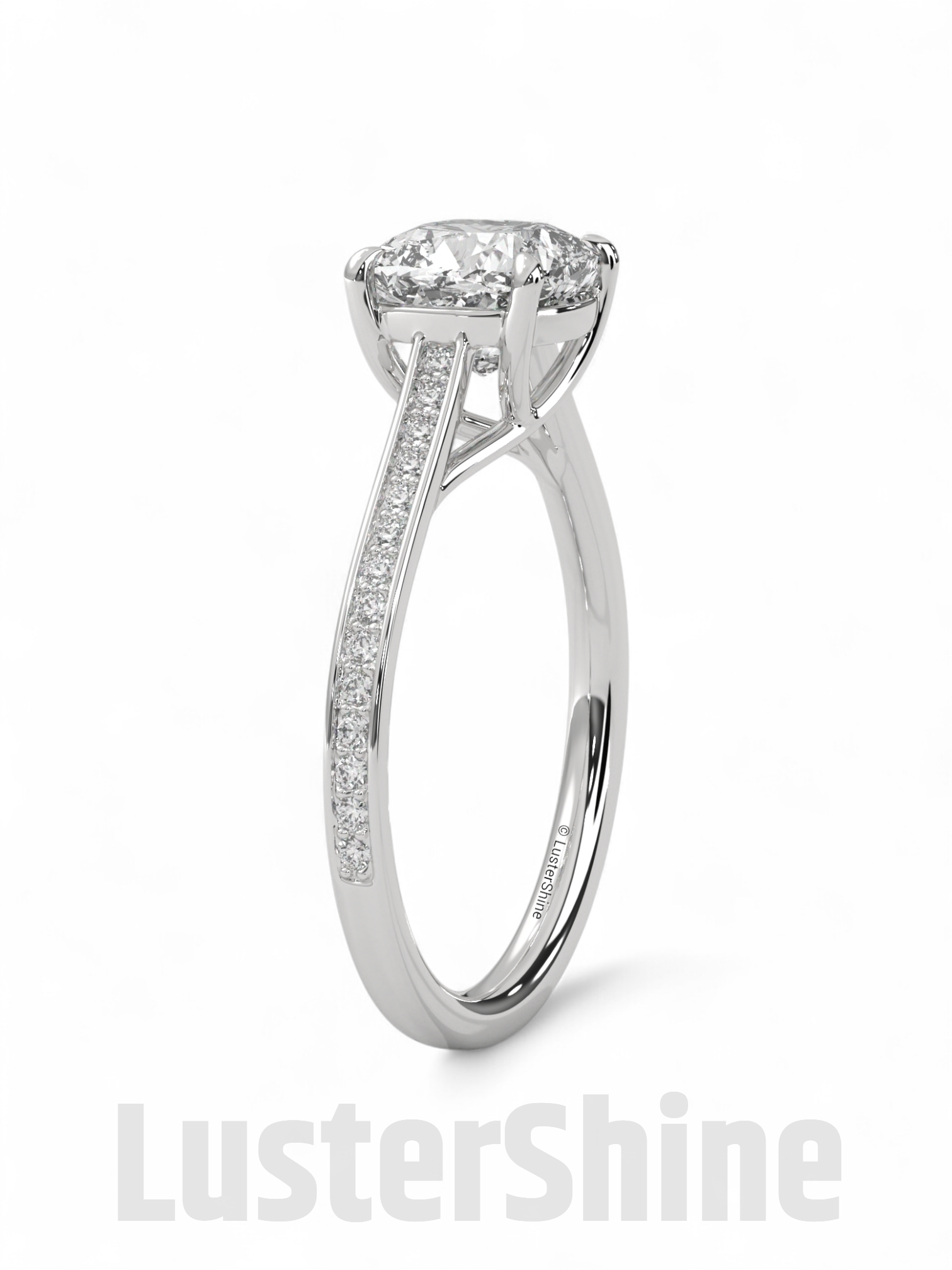 Solitaire Cushion Cut Engagement Ring – Dainty Pave Band – 14K 18K White Gold Wedding Ring – Minimalist Solitaire Ring – LusterShine Gift