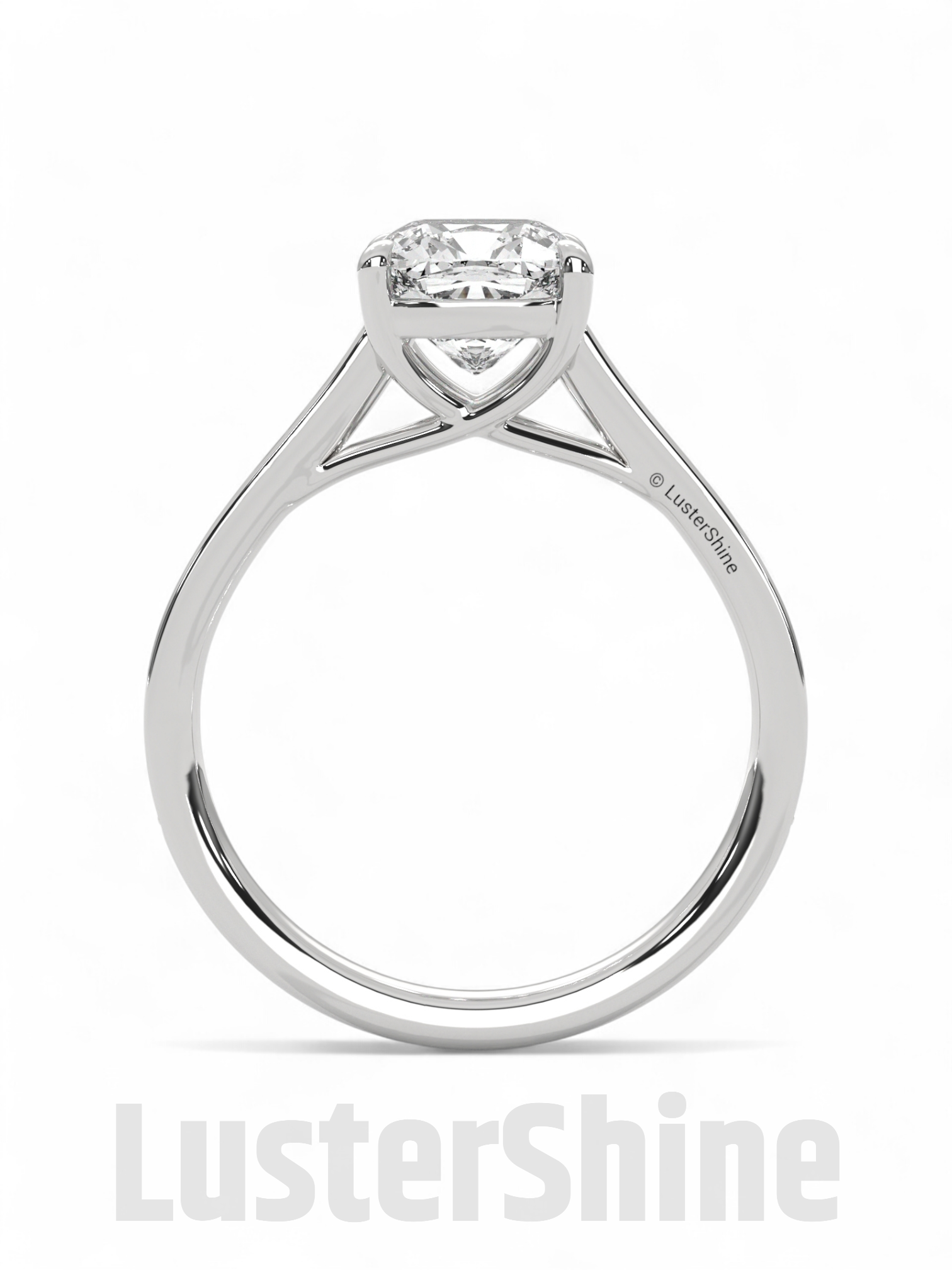 Solitaire Cushion Cut Engagement Ring – Dainty Pave Band – 14K 18K White Gold Wedding Ring – Minimalist Solitaire Ring – LusterShine Gift