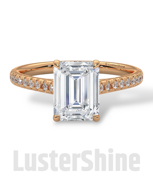 2 Carat Emerald Cut Solitaire Engagement Ring with Diamond Band – 2 Carat Moissanite Diamond Ring – Emerald-Cut Hidden Halo Ring – 14K Ring