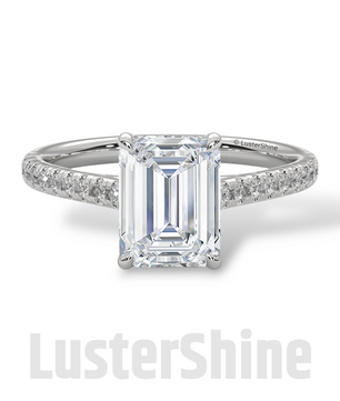 2 Carat Emerald Cut Solitaire Engagement Ring with Diamond Band – 2 Carat Moissanite Diamond Ring – Emerald-Cut Hidden Halo Ring – 14K Ring