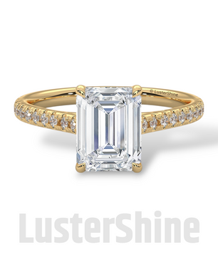 2 Carat Emerald Cut Solitaire Engagement Ring with Diamond Band – 2 Carat Moissanite Diamond Ring – Emerald-Cut Hidden Halo Ring – 14K Ring