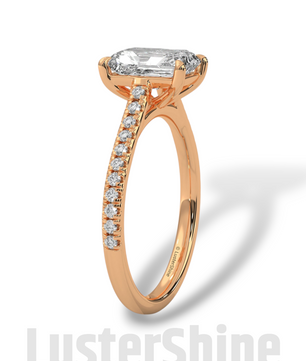 2 Carat Emerald Cut Solitaire Engagement Ring with Diamond Band – 2 Carat Moissanite Diamond Ring – Emerald-Cut Hidden Halo Ring – 14K Ring