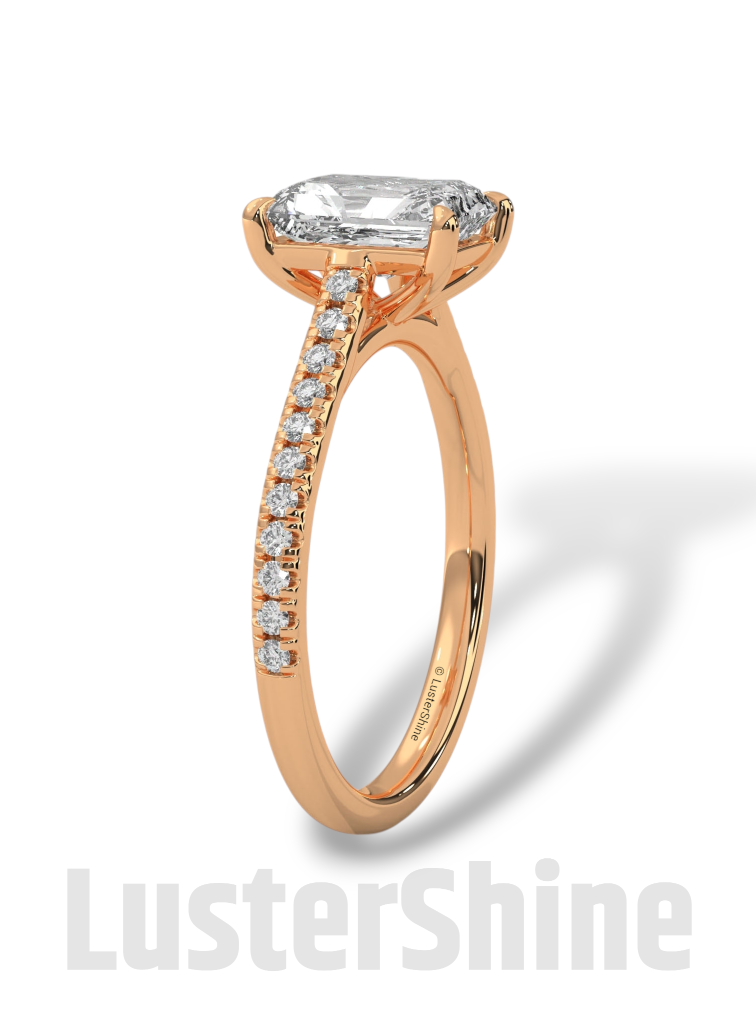 2 Carat Emerald Cut Solitaire Engagement Ring with Diamond Band – 2 Carat Moissanite Diamond Ring – Emerald-Cut Hidden Halo Ring – 14K Ring