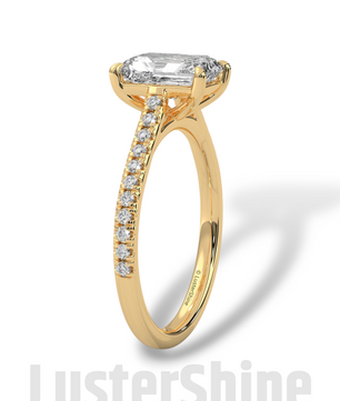 2 Carat Emerald Cut Solitaire Engagement Ring with Diamond Band – 2 Carat Moissanite Diamond Ring – Emerald-Cut Hidden Halo Ring – 14K Ring