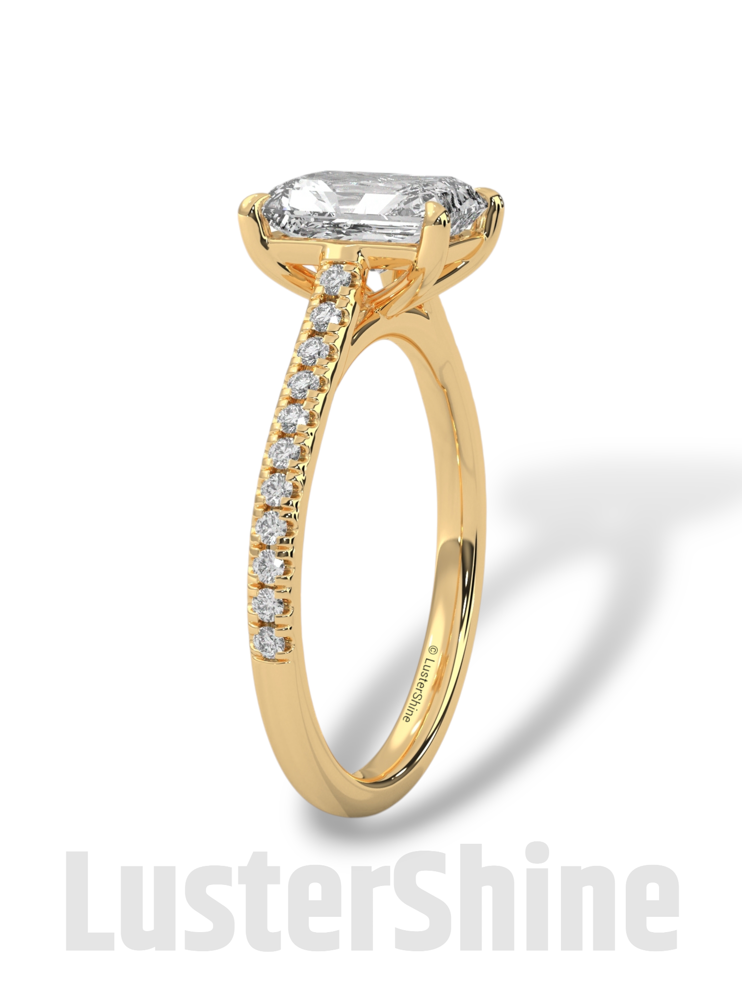 2 Carat Emerald Cut Solitaire Engagement Ring with Diamond Band – 2 Carat Moissanite Diamond Ring – Emerald-Cut Hidden Halo Ring – 14K Ring