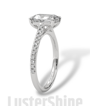 2 Carat Emerald Cut Solitaire Engagement Ring with Diamond Band – 2 Carat Moissanite Diamond Ring – Emerald-Cut Hidden Halo Ring – 14K Ring