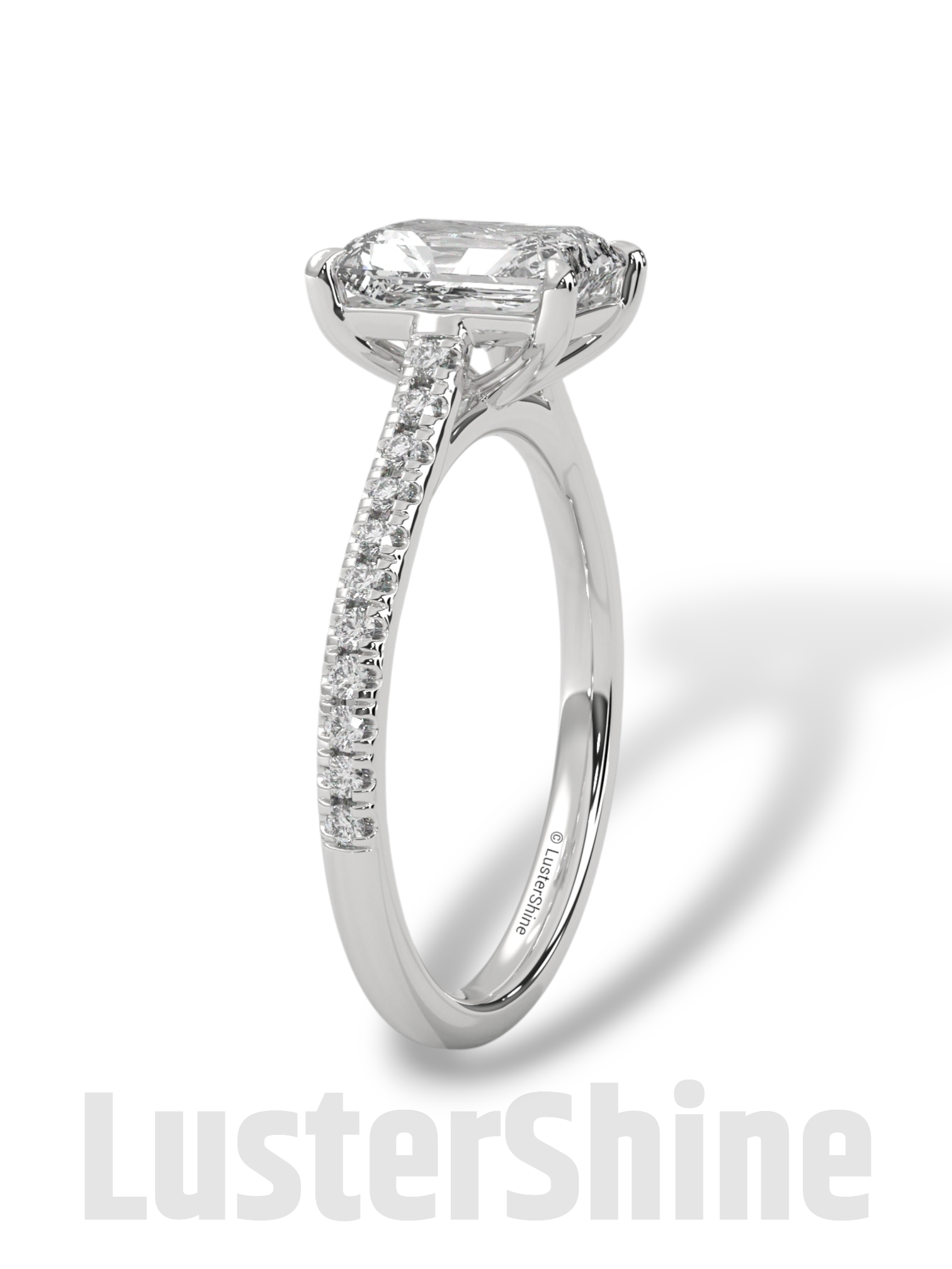 2 Carat Emerald Cut Solitaire Engagement Ring with Diamond Band – 2 Carat Moissanite Diamond Ring – Emerald-Cut Hidden Halo Ring – 14K Ring