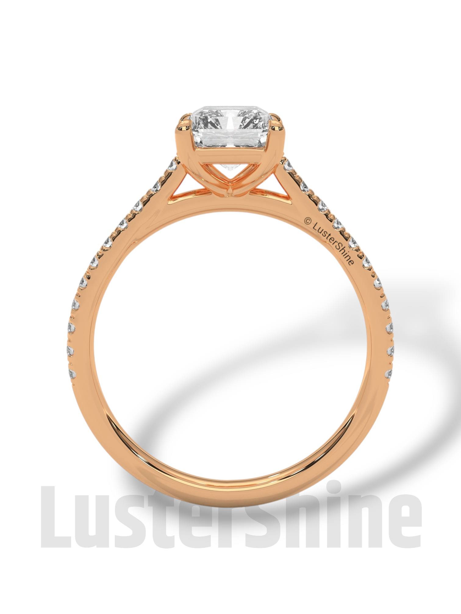 2 Carat Emerald Cut Solitaire Engagement Ring with Diamond Band – 2 Carat Moissanite Diamond Ring – Emerald-Cut Hidden Halo Ring – 14K Ring