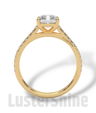 2 Carat Emerald Cut Solitaire Engagement Ring with Diamond Band – 2 Carat Moissanite Diamond Ring – Emerald-Cut Hidden Halo Ring – 14K Ring